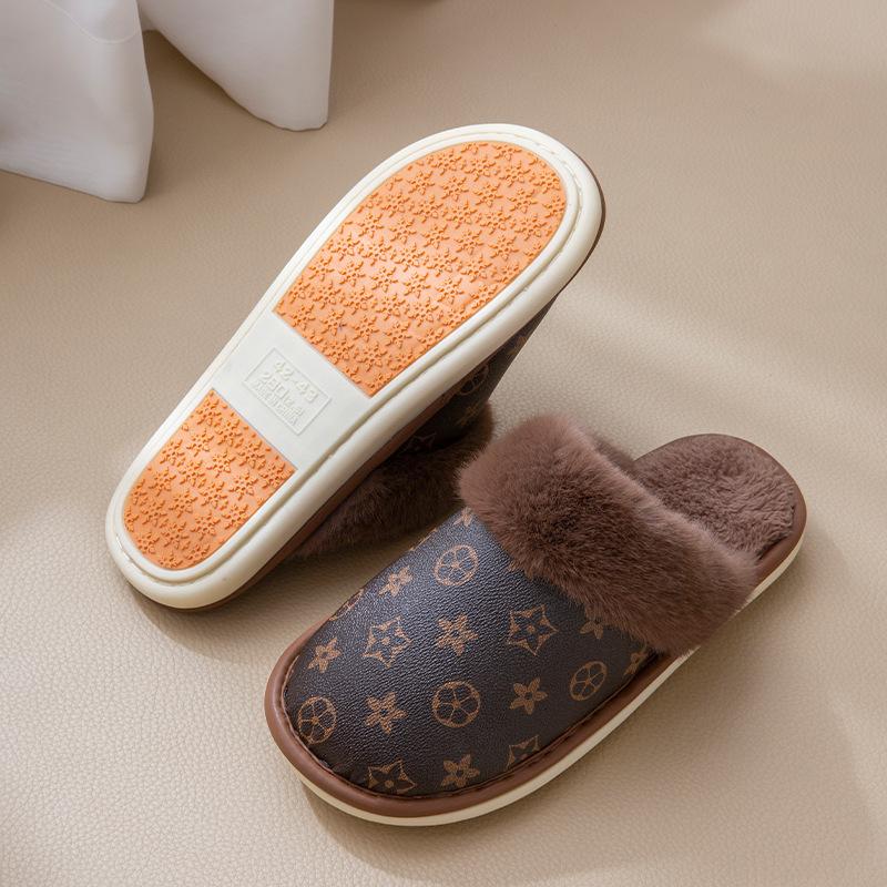 New Home Thermal and Fleece Home Slippers Thick-bottomed Plush Autumn and Winter Cotton Slippers, High-end Non-slip Winter Outer Wear