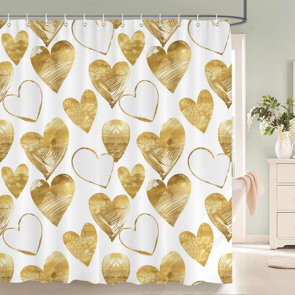 

1Pcs Colorful Love Pattern Fabric Waterproof Shower Curtain, Home Decoration Romantic Heart Shape Bathroom Curtain, With Hooks W60H190(CM)-1 Pcs
