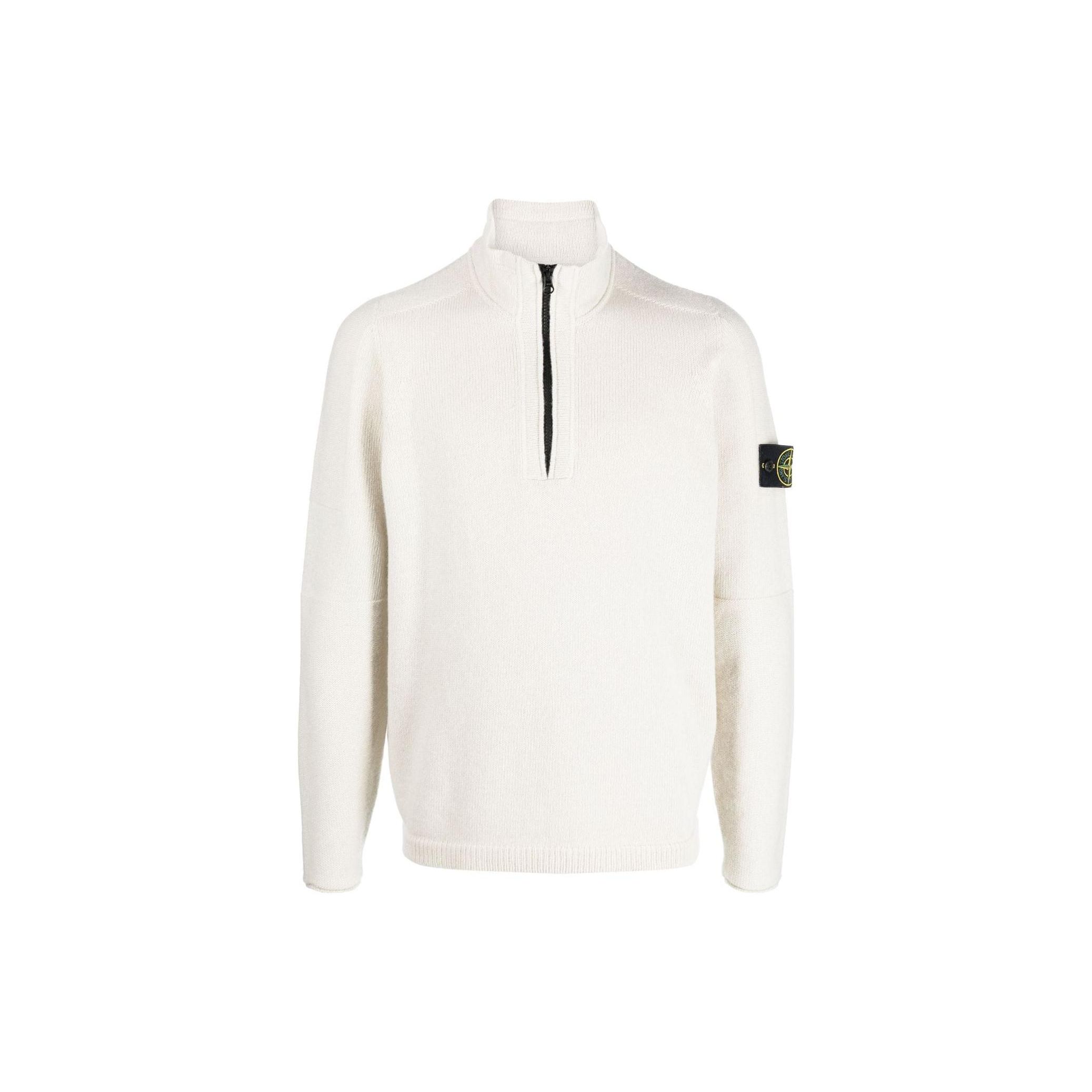

Stone Island Solid Color Half-Zip Stand Collar Loose Long Sleeve Sweater Men sweater White 7915529A3-V0097 M