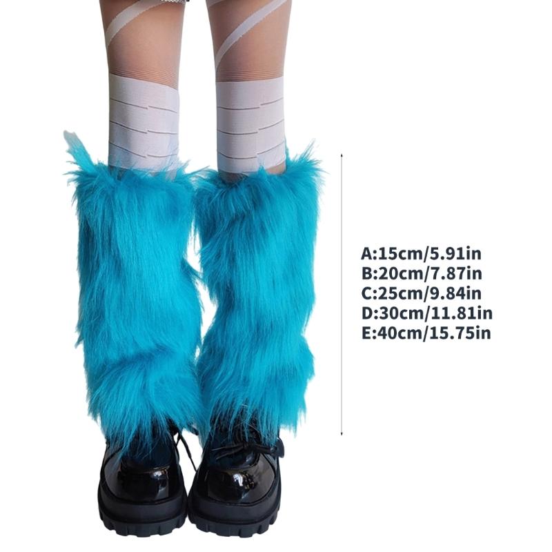 Women's Fuzzy Bright Blue Leg Warmers Soft Plush Winter Accessory for Costume Parties Furry Boot Toppers Footless Socks