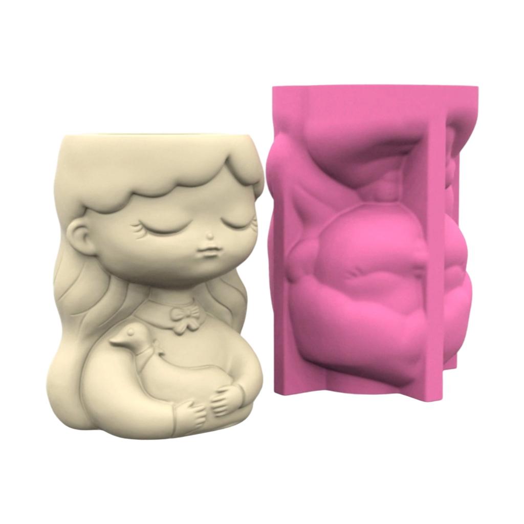 Cute Girl Planter Silicone Mold For Resin Cement Crafts Reusable DIY Flowerpot Design Flower Pot Making Mould