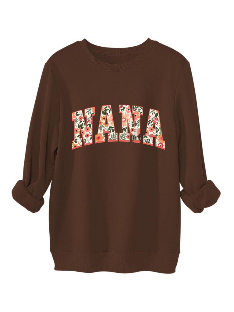 European Style Floral Grass Pattern Thick Warm Hoodie - Women's Round Neck Long Sleeve