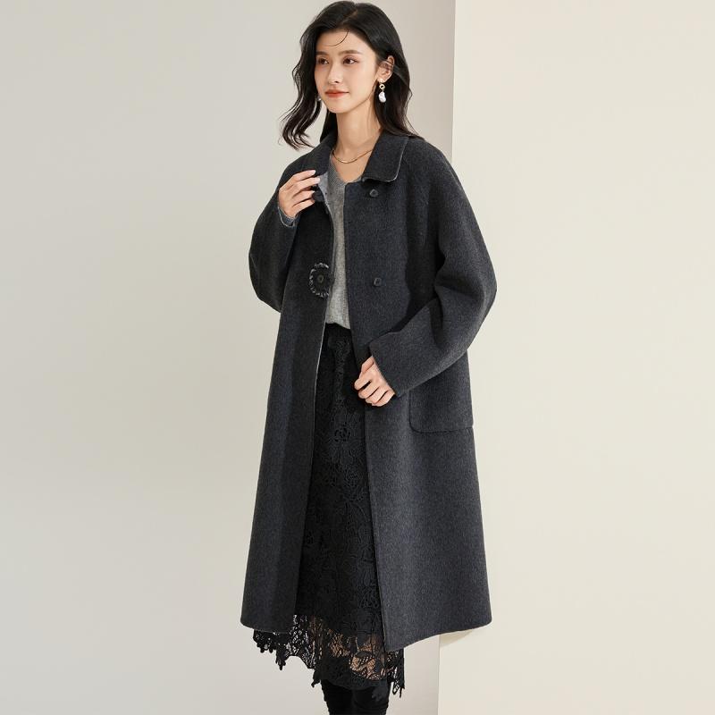 Double Sided Woolen Coat for Women, Autumn and Winter Design, Simple Lapel Long Jacket, Daily Commuting