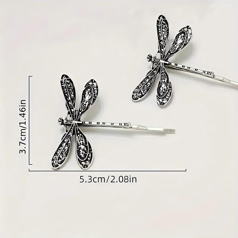 1 Pair Antique Silver Dragonfly Shaped Hair Clips Metal Hair Clips Elegant Side Hair Braids Hair Buns Ladies' Elegant Hair Clips
