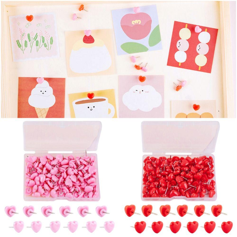 100PCS Reusable Pink Red Thumbtack Photo Pins Fixed Push Pin Love Heart Thumb Tacks Home Decoration