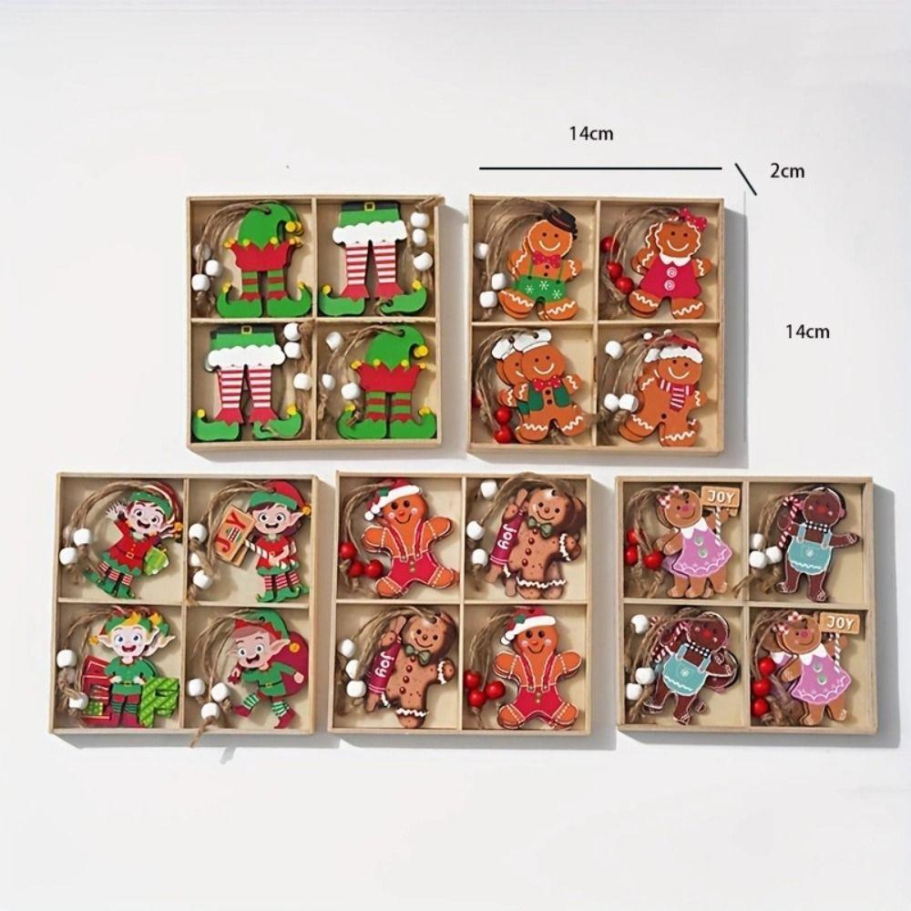 Kreative hölzerne Weihnachtsanhänger aus Holz Mehrfarbig Cartoon Weihnachtsbaum Hängeornament Lebkuchenmann Lebkuchenmann Zwerge