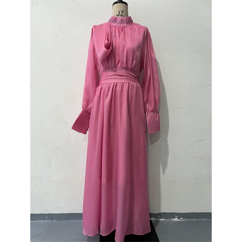 Womens Fashion Evening Dress Slim Waist Long Sleeve A-Line With Rhinestones