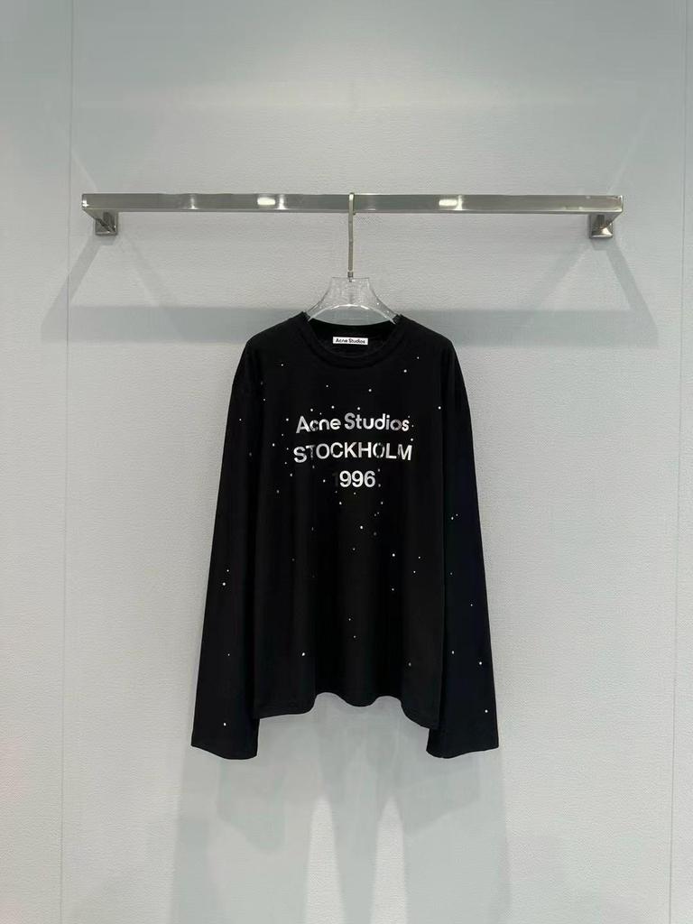 Tricou lung pentru femei 1996 cu imprimeu oglindă și strasuri, cu mânecă lungă