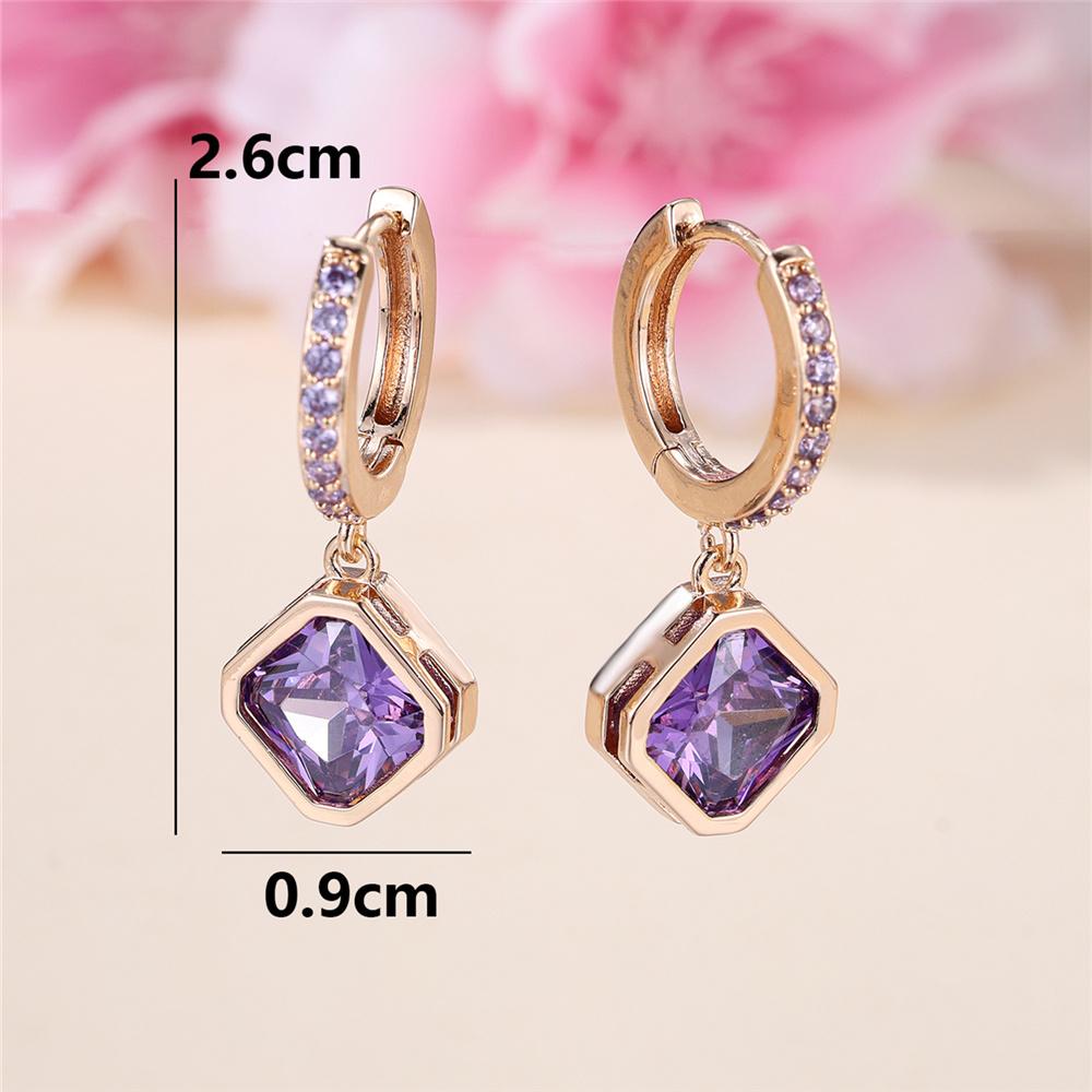 Orecchini a cerchio delicati da donna con pietre di zircone viola quadrate e rotonde, carini, colore oro, regali per fidanzata, gioielli da sposa per donna