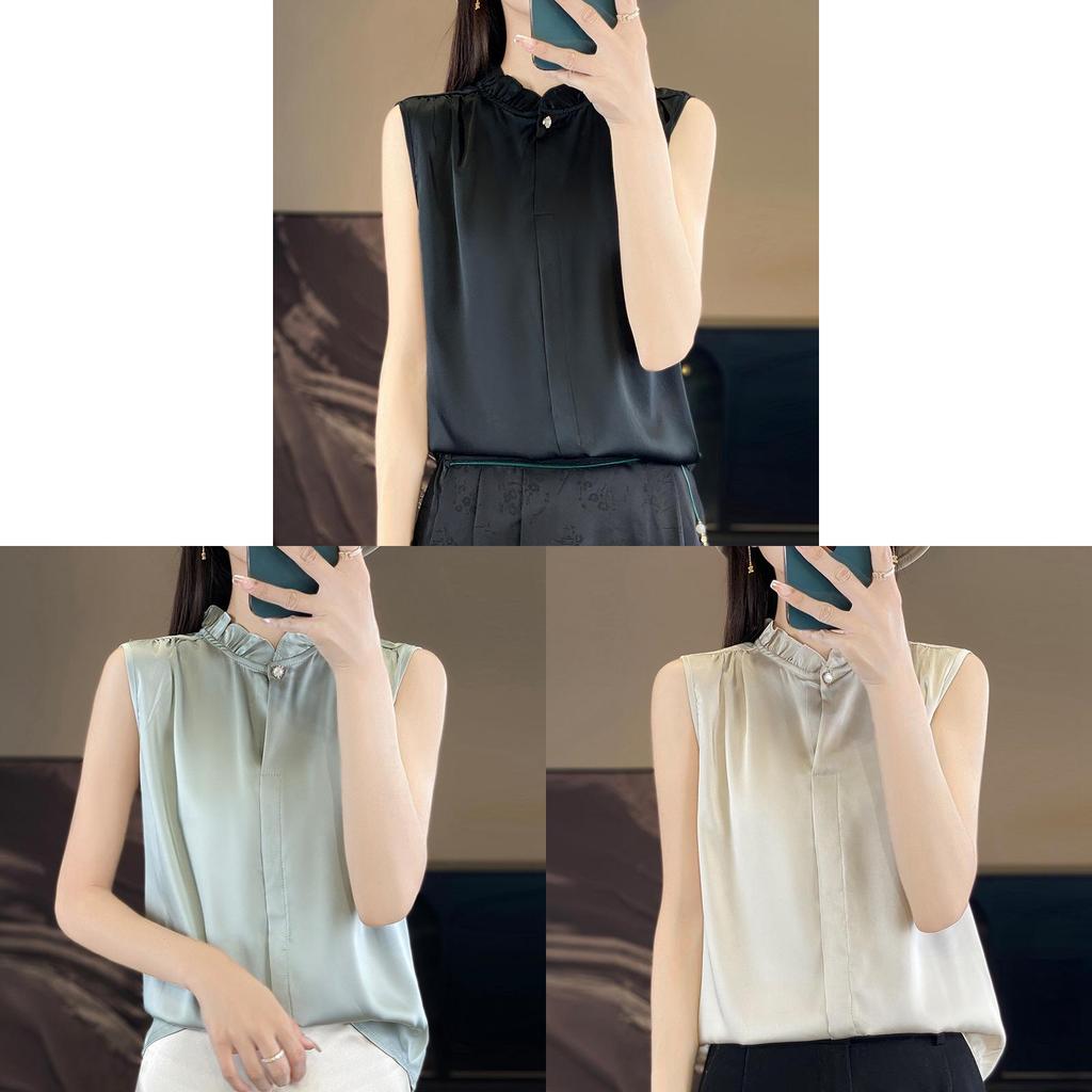 Womens Sleeveless Tank Top With High Neck Acetate Fabric For Office Wear