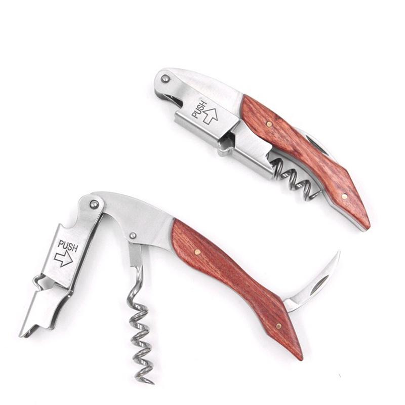 Stainless Steel Red Wine Beer Bottle Opener Cork Screw Wood Multi Function Seahorse Safe Cut Kitchen Bar Tools Commercial Gift