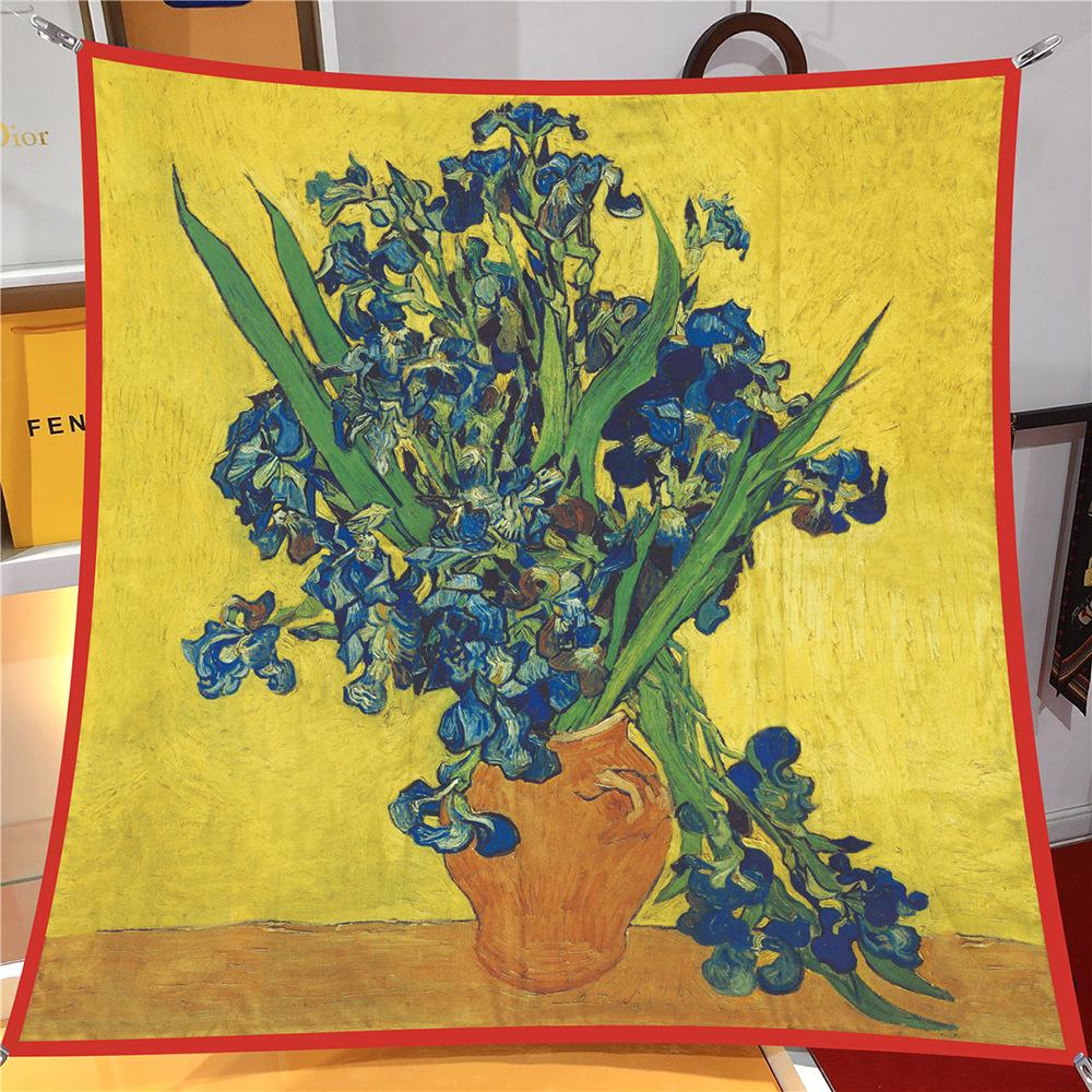 90cm Sternenhimmel Imitation Köper Modischer Seidenschal Quadratisch Damen Hijab Bandana Foulard Kopftuch Van Gogh Ölgemälde Halstuch