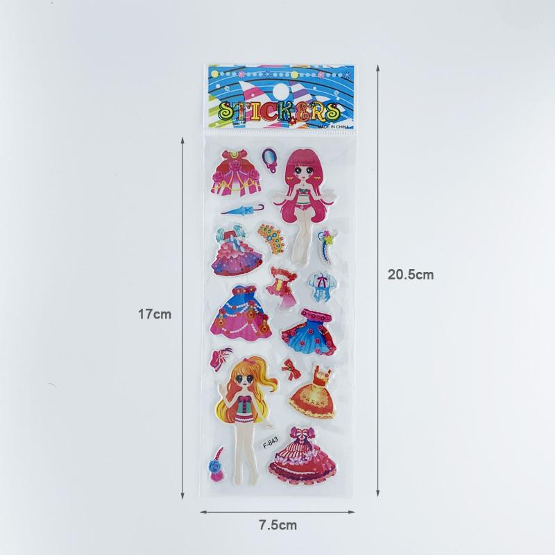 12 Blätter/Set Dress Up Girl-Aufkleber, 3D-Cartoon-Prinzessin-Blase, Scrapbooking für Mädchen, Notizbuch, Schlafzimmer-Dekoration