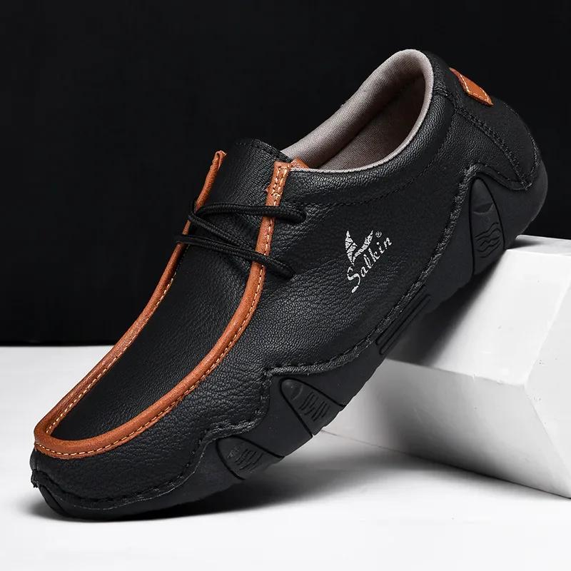 Quality Mens Casual Leather Shoes  Men Loafers  Couple Shoes Hard Wearing Male Flats Comfortable Soft  Para Hombre