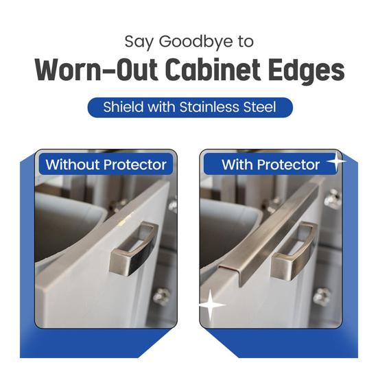 2Pcs Stainless Steel Drawer Cap Slip-in Design Secure Fit Cabinet Doors Drawers Cover Kitchen Cabinet Protector Strips