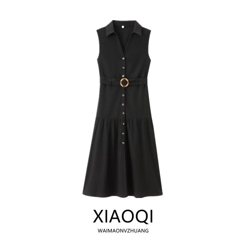 Fashion Style 2024 Summer New Arrival Women's Stylish V Neck Sleeveless Strap Belt Shirt Dress 67047112
