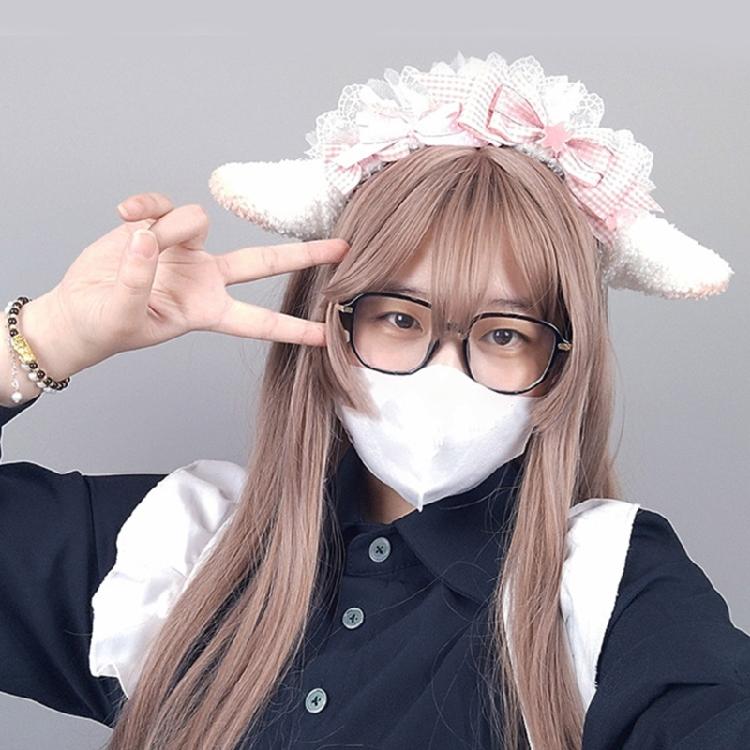 Lovely Headband Sheep Ear Shape Hairhoop with Pleated Lace for Cosplay Decors