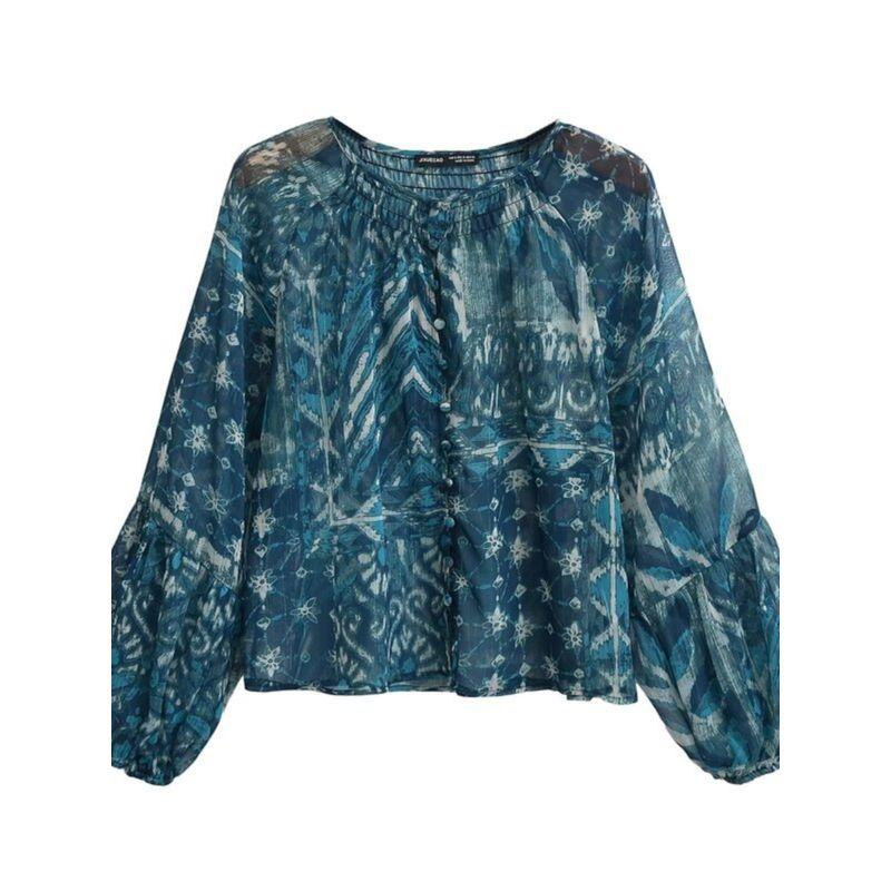 Fashion Style 2024 Spring New Retro Metal Color Line Print Blouse High Waist Skirt 2459806 330