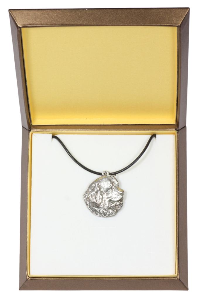 

Newfoundland, Newfs, Newfies - Dog necklace in gift box, silver-plated locket for dog fan, striking pendant by Art-Dog brand срібний