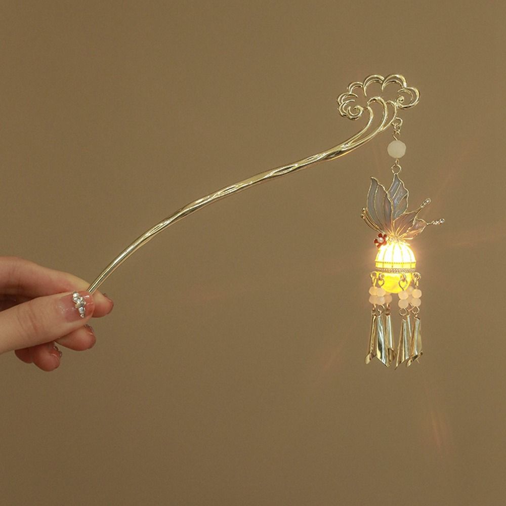 Luminescent LED Lantern Tassel Hair Stick Pearl Hanfu Hair Clip Glowing Lantern Hairpin  Cheongsam