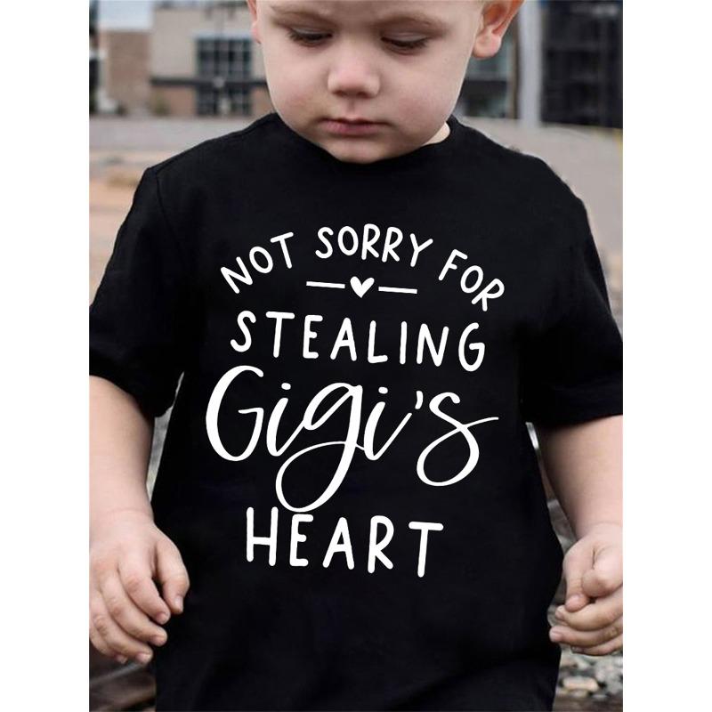 European size Summer Fashion Short-Sleeve T-Shirt for Boys with The Print 'NOT SORRY FOR STEALING Gigi'S HEART' Casual Top