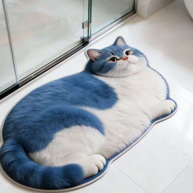 Tappetino da Bagno in Terra Diatomacea a Forma di Gatto Cartone Animato, Assorbente Acqua Antiscivolo Resistente all'Usura Zerbino per Bagno Ingresso WC
