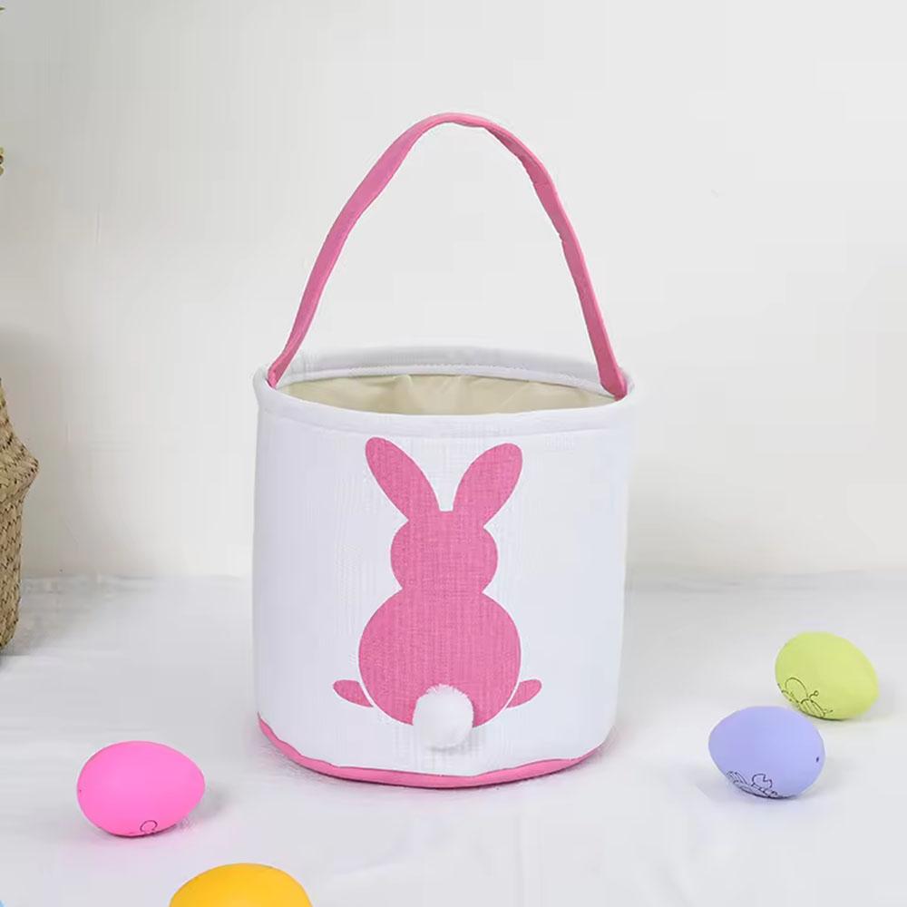 

1pc Easter Bunny Ear Cute Rabbit Bucket Basket Canvas Rabbit Gift Bags With Plush Tail Easter Tote Bags For Easter Day рожевий