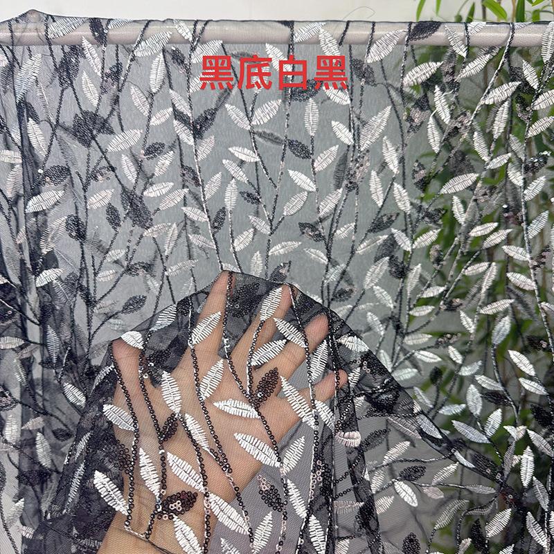 

1/3/5yard Colorful Leaf Sequins Embroidery Netting Fabric for DIY Sewing Women s Dress Stage Costume Sequin Embroidered Fabric 1Yard