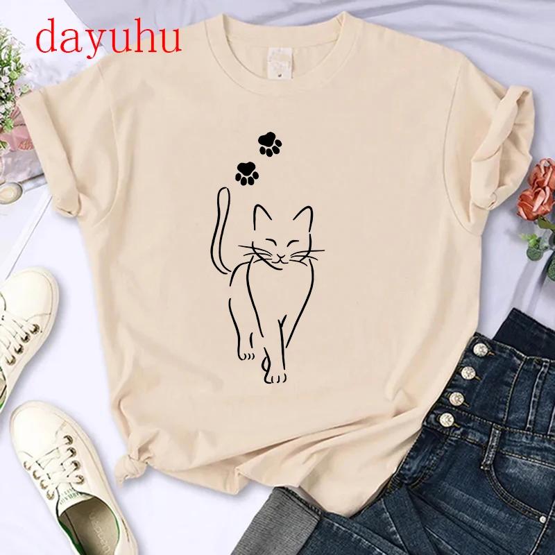 T-shirt Gatto Stile Chinoiserie Divertente Estiva Tendenza Retrò Cartone Animato Gattino Top Maglietta T-shirt Donna Design Amanti Casual Manica Corta