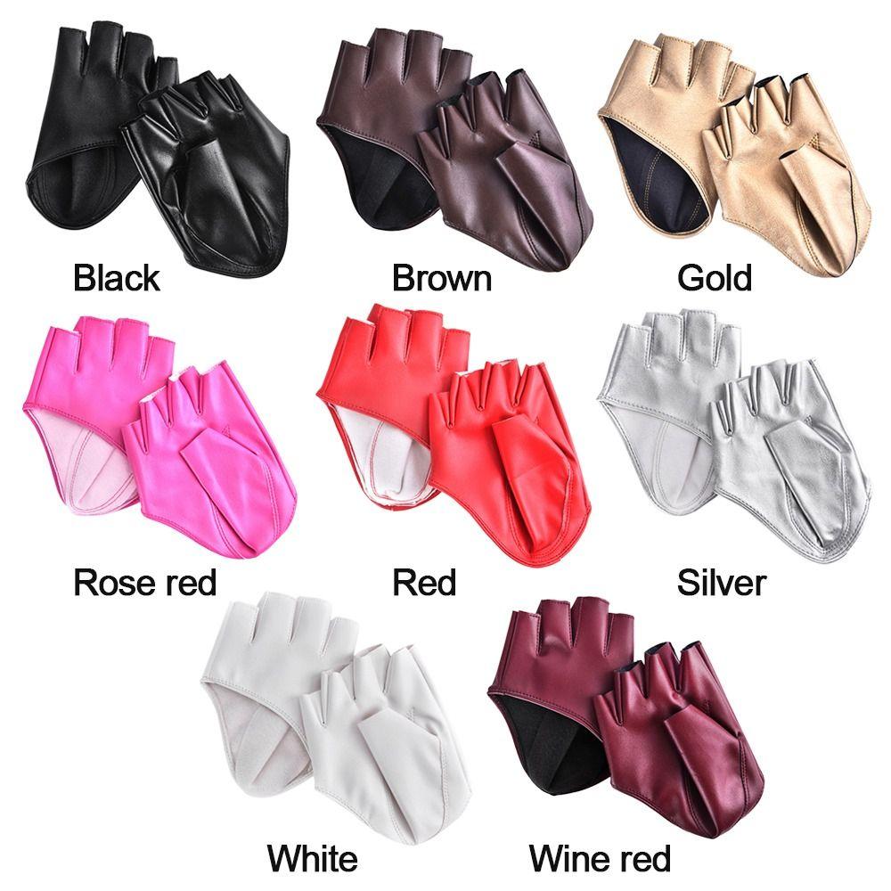 Dance Mittens Women Men PU Leather Gloves Ladys Driving Dress Cosplay  Mittens Five Finger Gloves