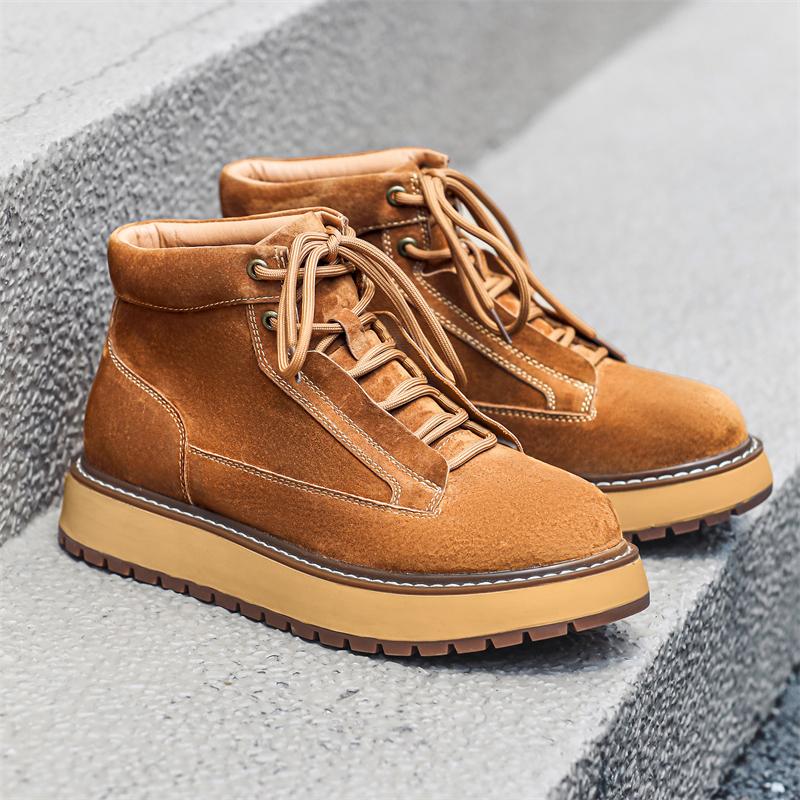 Scarpe Alte da Uomo in Vera Pelle Marca Scarpe Sportive da Esterno Stivali in Scamosciato Marca di Lusso Casual Scarpe con Plateau in Pelle di Vacchetta di Primo Strato