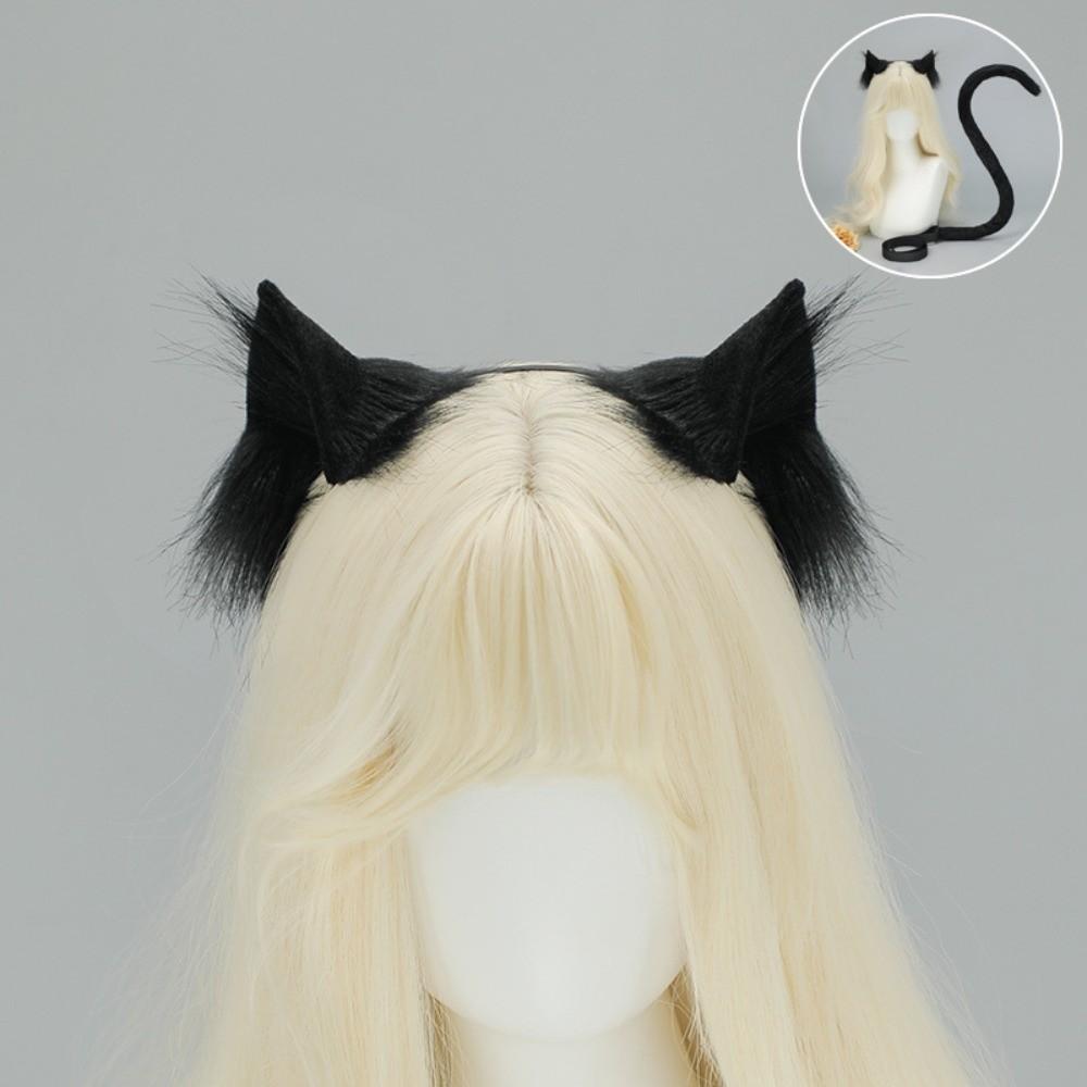Realistic Cat Ear Headband Handmade Simulation Animal Ears New Cat Tail Set Headwear