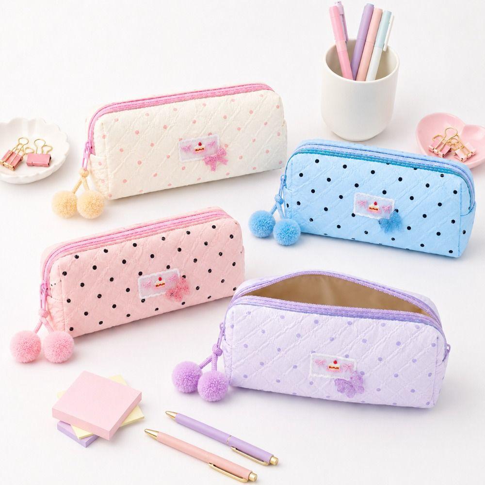 Zipper Closure Pencil Case Quilted Pen Case Fashion School Supply Case Student Supplies