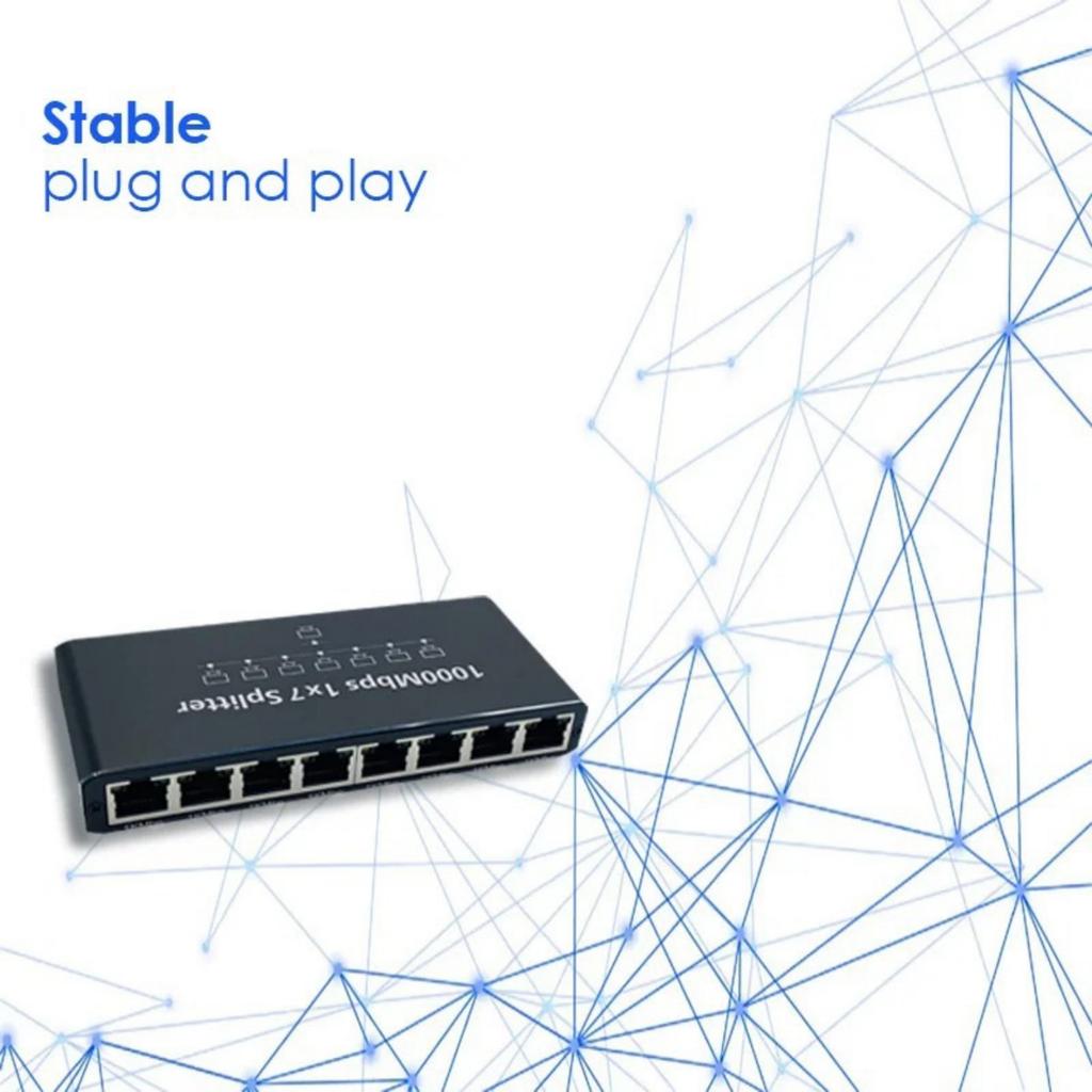 7 Port RJ45 Ethernet Splitter Adapters 1000Mbps Fast speed Networking Expansion For Computers Routers Switches