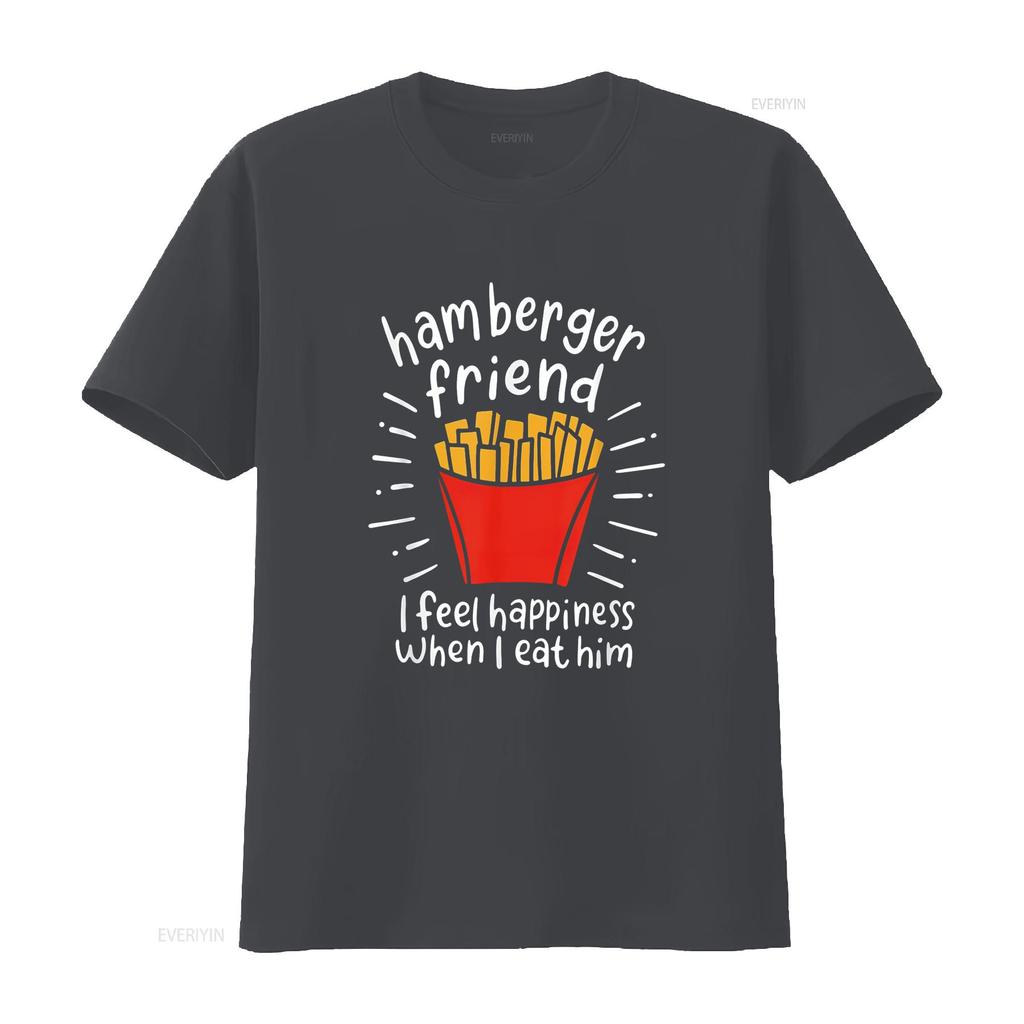Womens Hamberger Friend I Feel Happiness When Eat A Him Funny T Shirt Black vintage Washed Stretched graphic Casual Comfortable