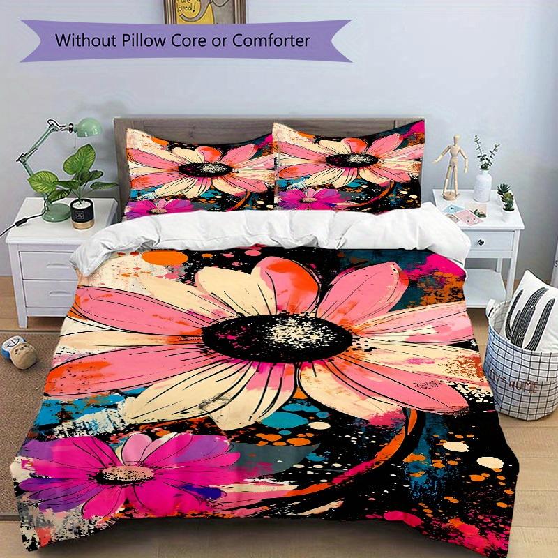 3Pcs Floral Print Printed Bedding Set, Breathable And Soft, Machine Washable, Christmas Gift, Suitable for Bedroom Decoration, 15185