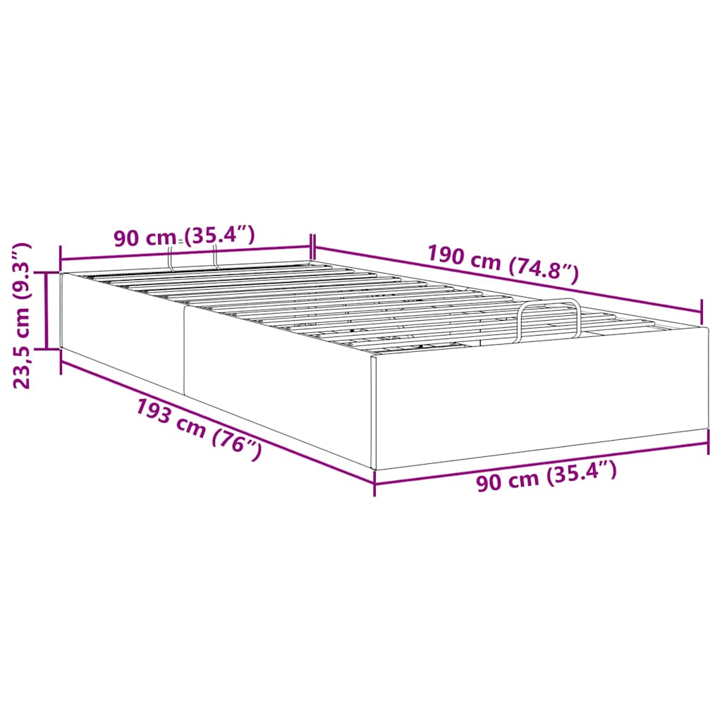 Ottoman Bed without Mattress Black 90x190 cm Fabric