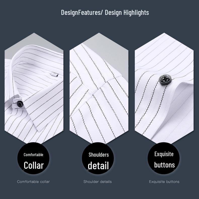 Men's Vertical Stripe Long Sleeve Shirt - Turn-Down Collar, Slim Fit, Iron-Free, Versatile Business Top for All Ages