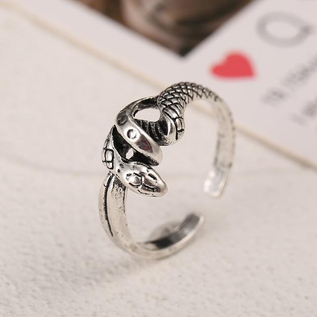 Finger Ring Girls Snake Smile Stylish Fashionable Men Jewelry Women Classic Vintage Ancient Tone Color Punk Hip Hop Adjustable Boho FrogFashion