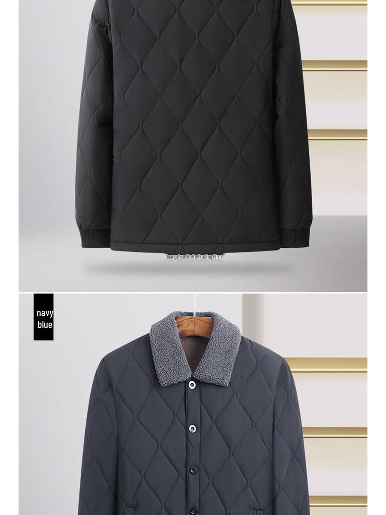 Men's Fleece-Lined Lambswool Coat - Warm, Loose-Fit Winter Jacket for Middle-Aged & Elderly