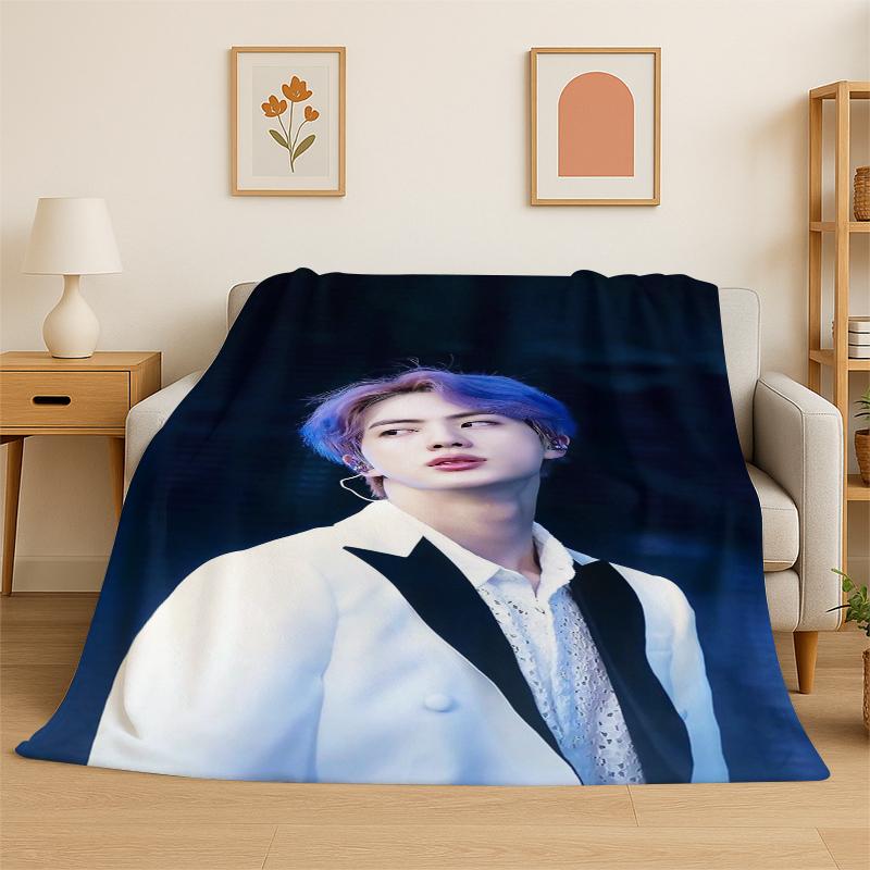 Kpop B-BTS Kim Seok Jin Singer Flannel Blanket Soft Warm Throw Blanket for Bedroom Living Room Bed Travel Camping Picnic Gift