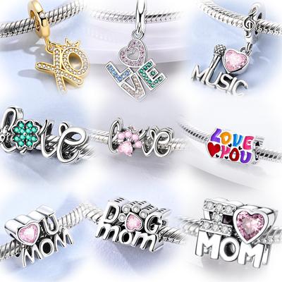 Beads Copper Beads Dangle Words Love Mom Music Pet Pendants Fit Original Bracelet Necklace Charms Jewelry Gift