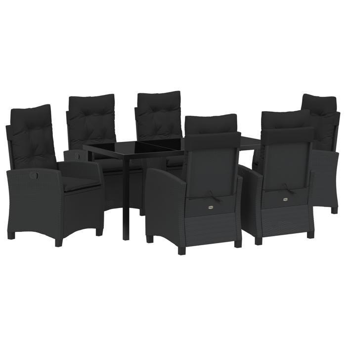 VidaXL Ensemble de salle à manger de jardin de 7 pièces avec coussins en rattan poly noir 3380376