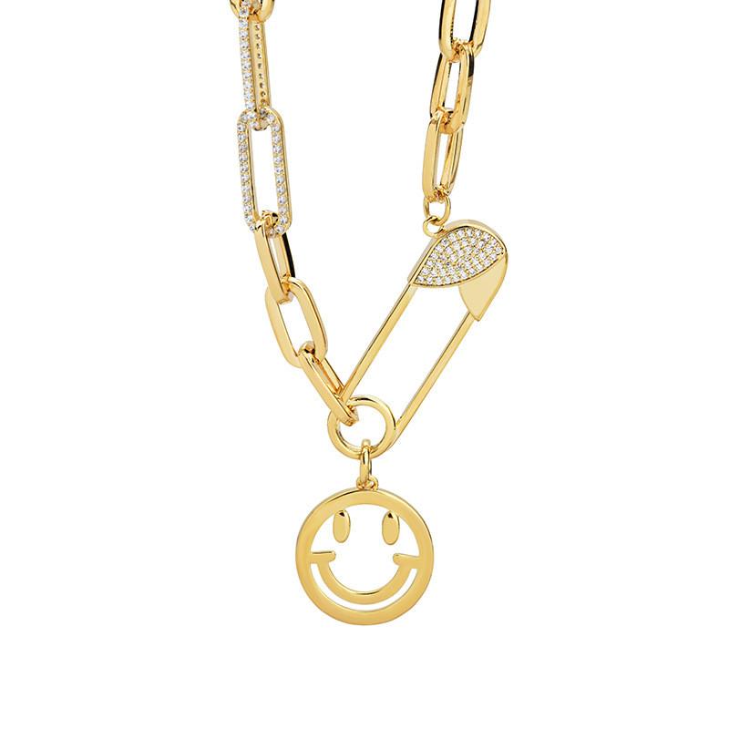 Elegant Titanium Steel Fall Winter Necklace With Smiling Face Pendant For Fashionable Women And Men