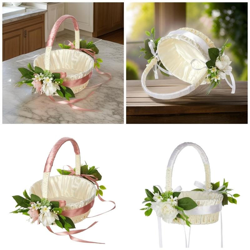 Rattan-Blumenkörbe Kleine Halbmond-Rattan-Körbe Mit Griff Und Plastik-Einsatz Für Hochzeits- Und Heimdekorationen