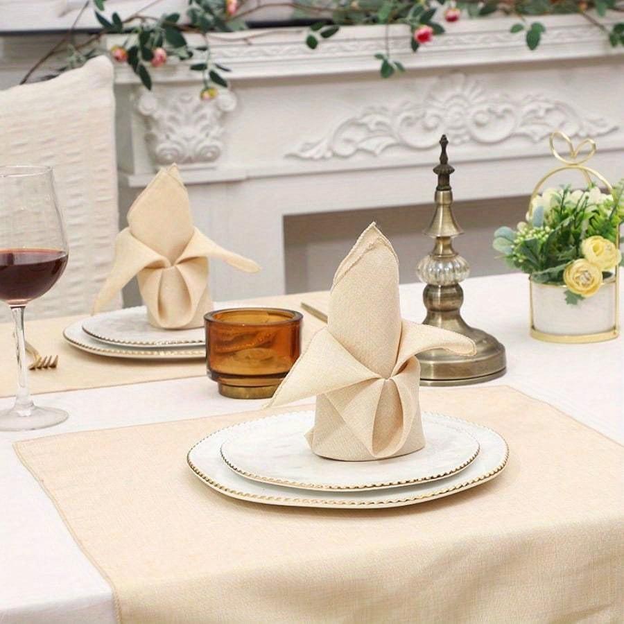 Elegant Set Beige Polyester Blend Napkins - 18x18 Inches Square, Soft and Durable, Ideal for Weddings, Parties, and Fine Dining Events
