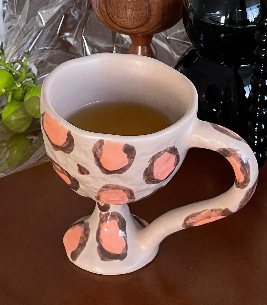 Korean Hand-painted Mug Design Ceramic Coffee Cup Breakfast Milk Mug Funny Ceramic Cup Gift Striped Leopard Decorative Cup