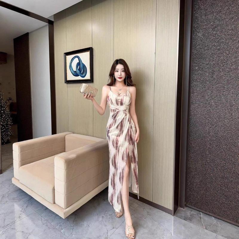 Ink Painting Suspender Dress Women's Autumn and Winter Slim-fitting Off-the-shoulder Temperament Skirt Hip-wrapped Fishtail Dress