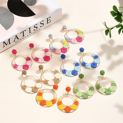 Summer Dopamine Color Stud Earrings Sweet Flower Circle Vacation Wind Earrings Femininity Niche Earrings
