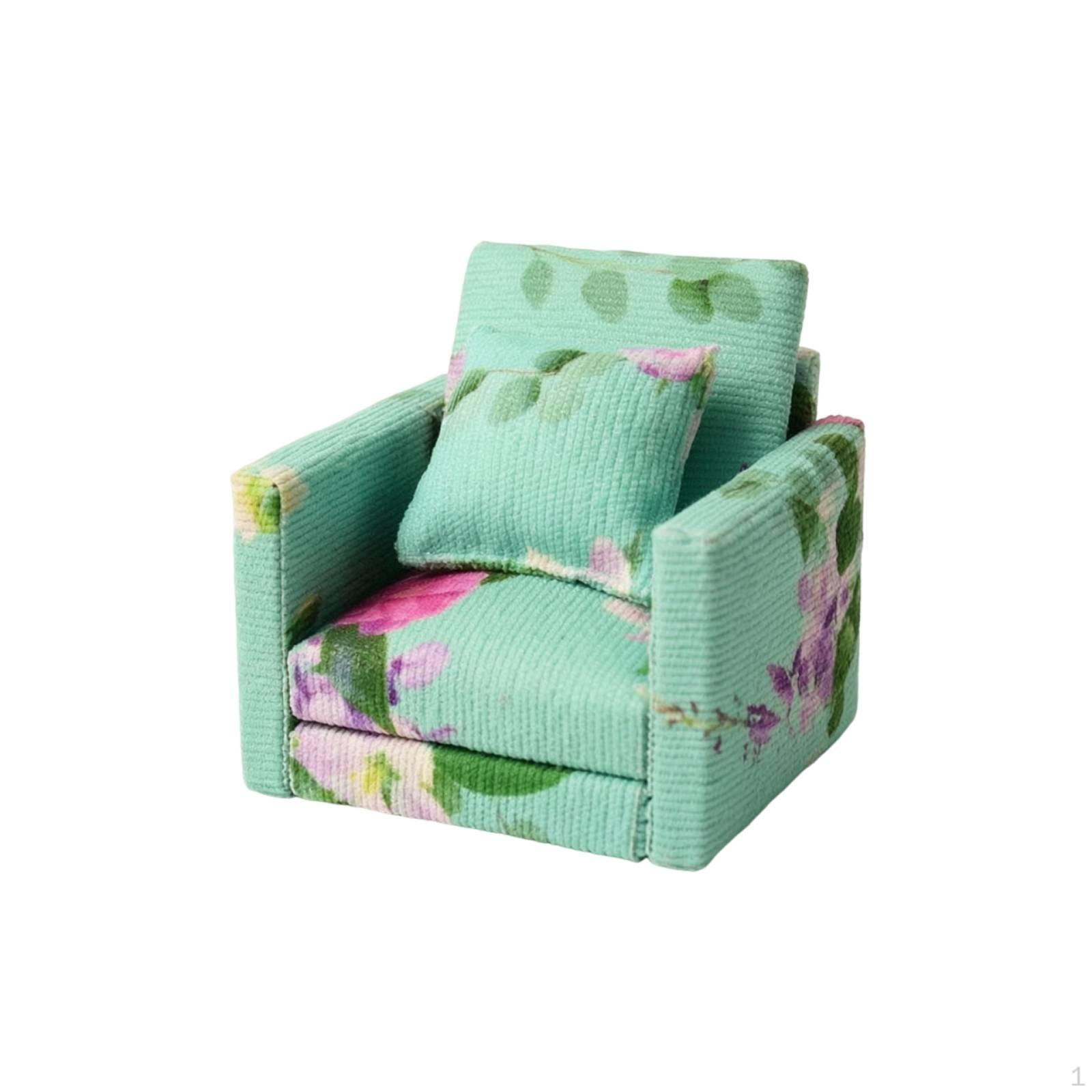 Miniature Armchair with Cushion 1:12 Scale Dollhouse Cushioned Chair Pillow